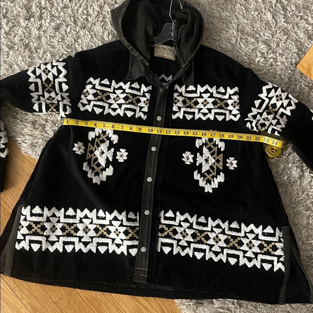We The Free Black Corduroy Jacket/ Cardigan with White and Tan Patterns ) - Picture 6 of 11